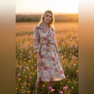 Vintage  JG Hook Floral Dress with Ruffle Detail.